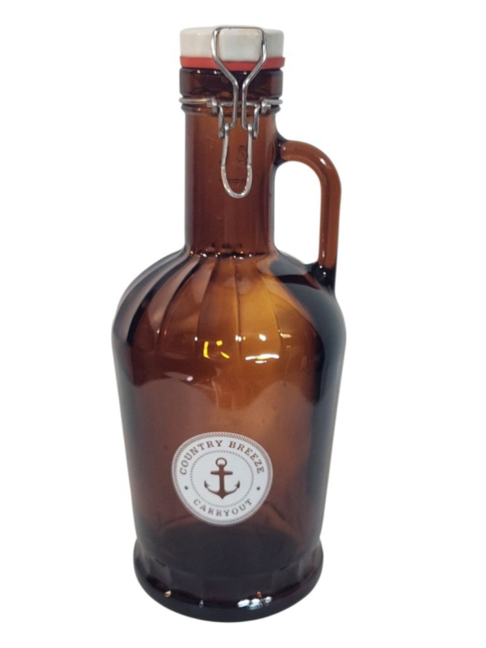 2 Liter Amber Glass Beer Growler - Integrated Glass Handle & Porcelain Flip-Top